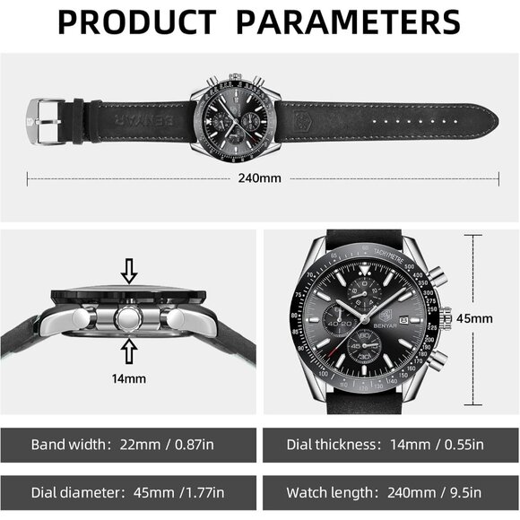 ⚡Watches for Men Analog Quartz Chronograph 30M Waterproof Elegant gift Casual - Picture 5 of 8